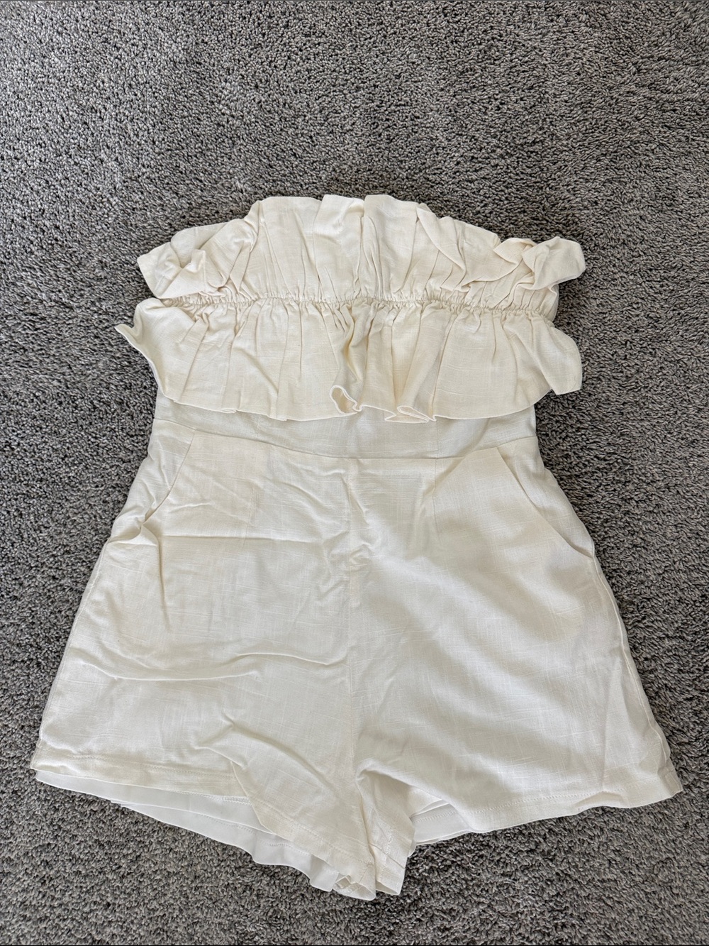 Princess Polly Cream Strapless Ruffle Romper